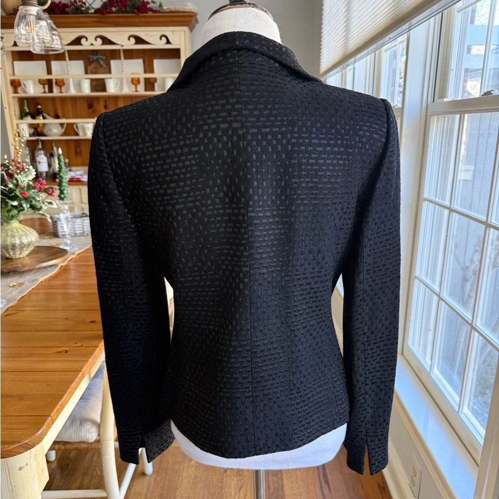 Linda Allard Ellen Tracy Black Textured Zip Jacket Silk Blend Lined Size 8